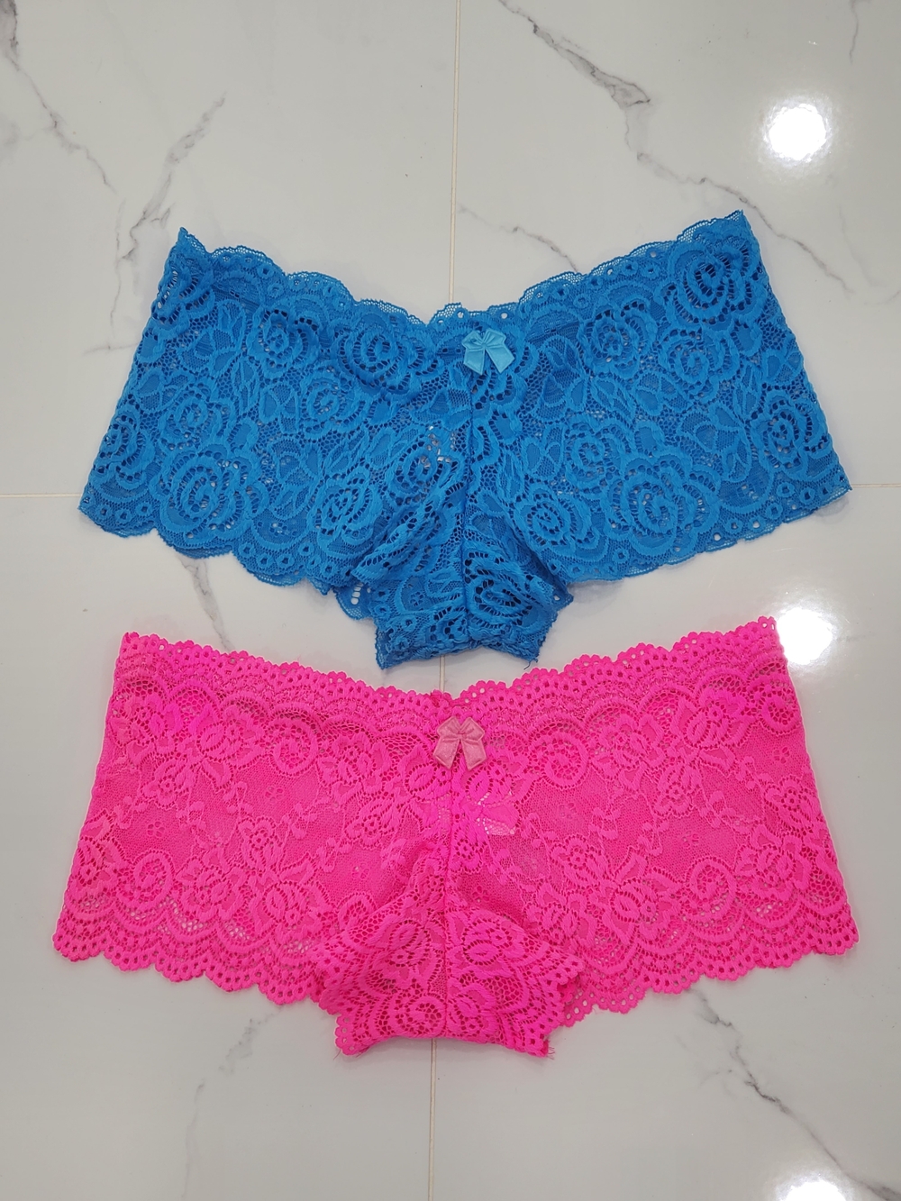 Lace Boyshort Panties - Blue & Hot Pink